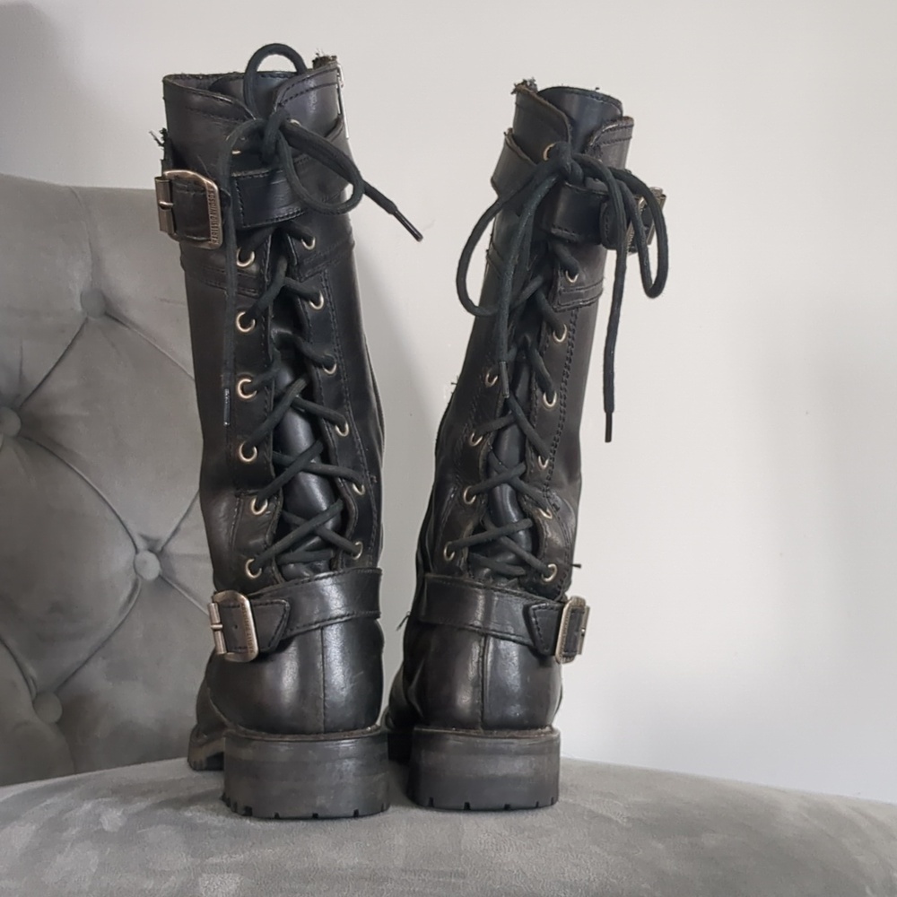 Harley-Davidson Womens 7.5 Alexa Back Lace Black Leather Motorcycle Boots - Picture 3 of 11